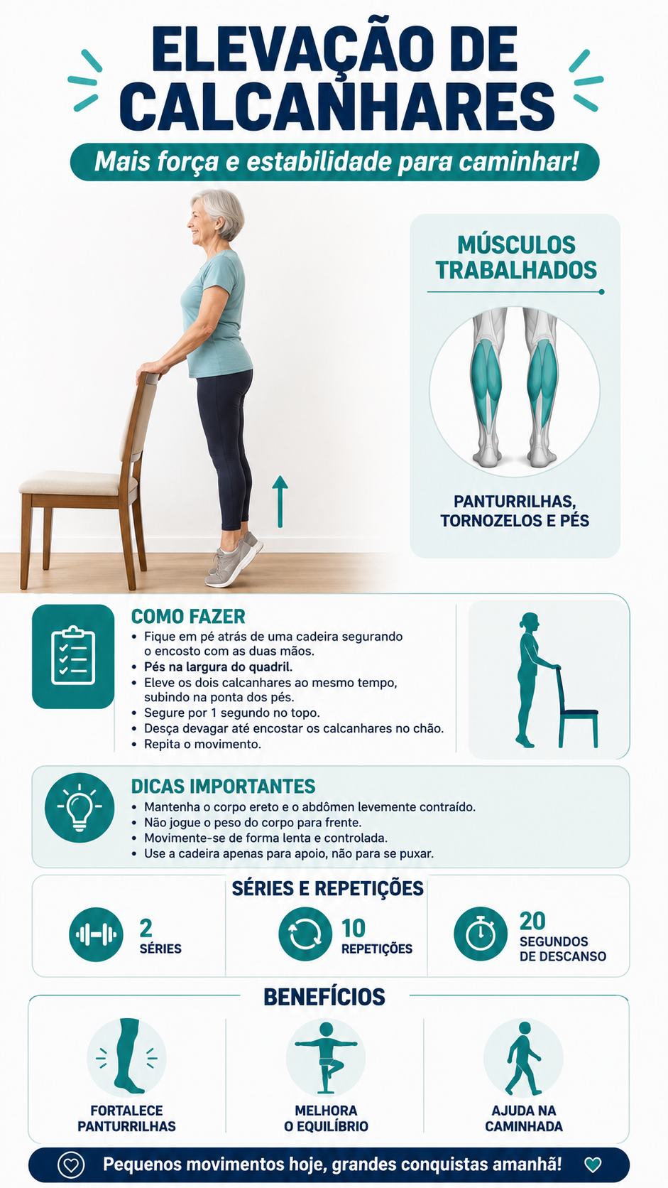 Página ilustrada do material: elevação de calcanhares